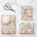 Hojas de palmeras acuáticas y Rosas<br><div class="desc">Las elegantes hojas de palma acuarela y los rosas de varios tamaños se presentan en estas 3 hojas de papel de envoltura,  ideales para duchas de novias,  bodas,  fiestas de cumpleaños o cualquier ocasión.</div>