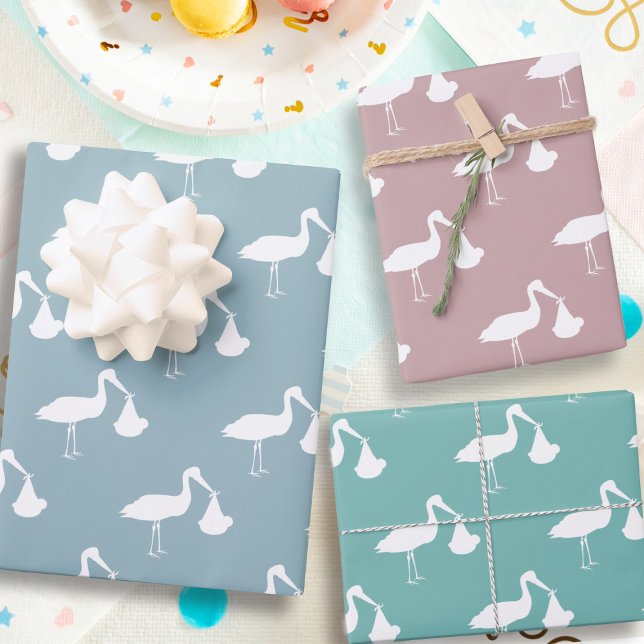 Hojas de papel de ajuste de Baby Shower para almac (Stork wrapping paper sheets just for you)
