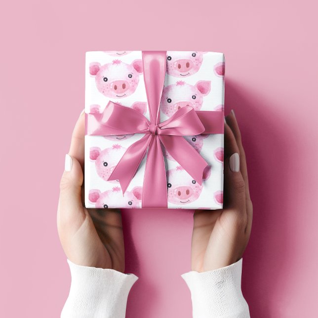 Hojas de papel de ajuste de cerdo (These cute watercolor pig wrapping paper sheets would make a great addition to any gift! )