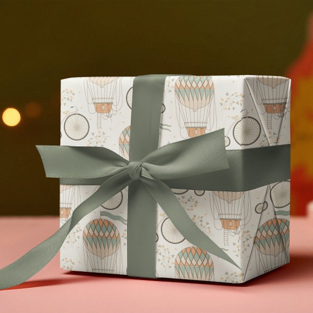 Hojas de papel de ajuste de globos de aire calient (Celebrate a special trip or hot air balloon ride with this fun wrapping paper set! )
