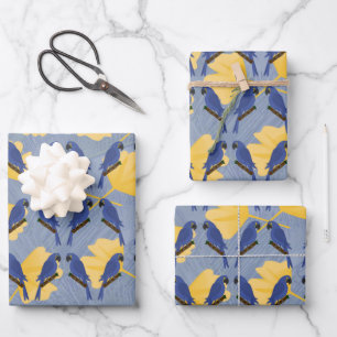 Hojas de papel de ajuste de loros azules
