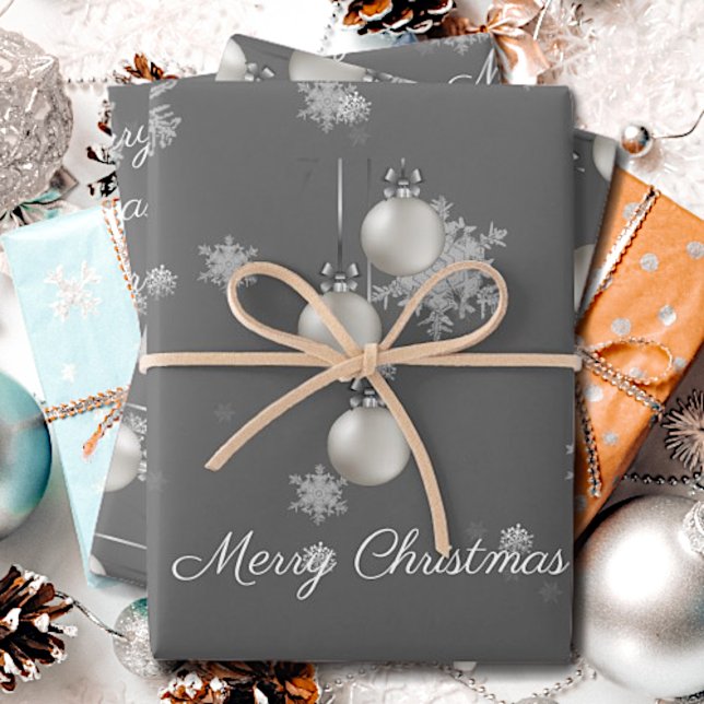 Hojas de papel de ajuste de los adornos de Navidad (Silver Christmas Ornaments Wrapping Paper Sheets)