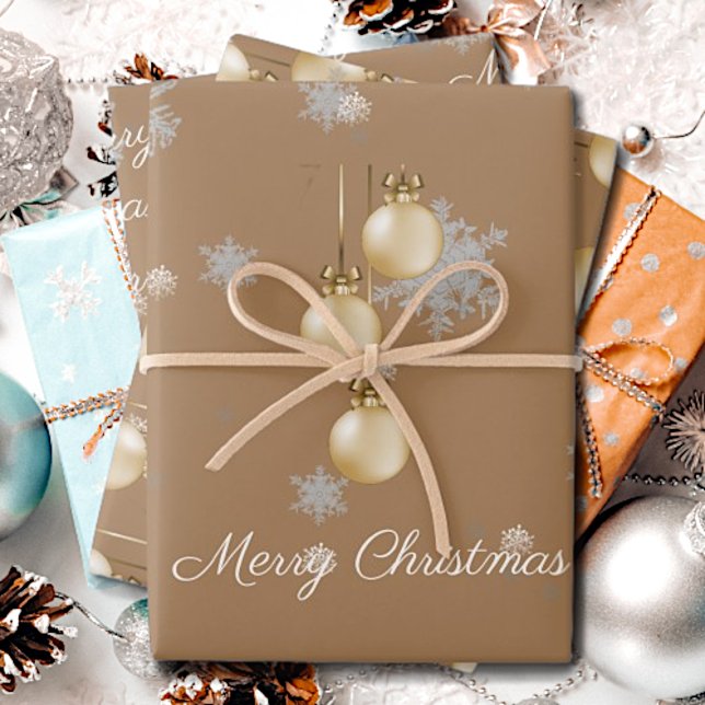 Hojas de papel de ajuste de los ornamentos de Navi (Gold Christmas Ornaments Wrapping Paper Sheets)