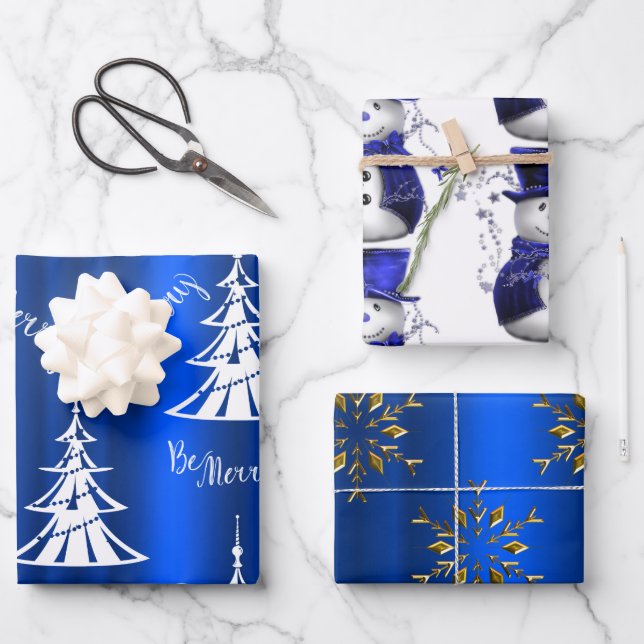 Hojas de papel de ajuste de Navidades azules (Anverso)