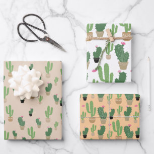 Hojas de papel de ajuste de patrones de cactus