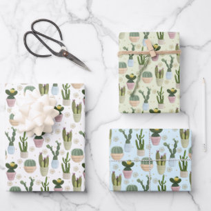 Hojas de papel de ajuste de patrones de cactus
