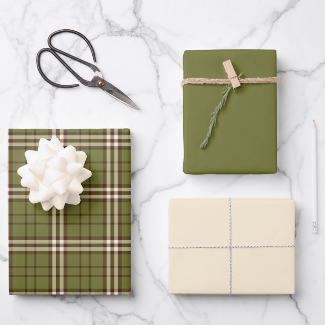 Hojas de papel de ajuste de tartán verde (Anverso)