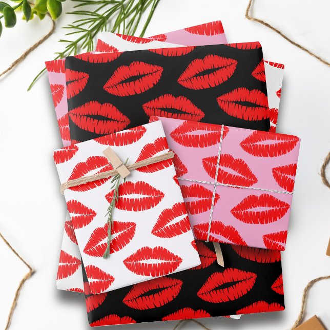 Hojas de papel de ajuste de tiras de lápiz labial  (Lots of lovely kisses on these wrapping paper sheets. Perfect for gifts wrapped with love)