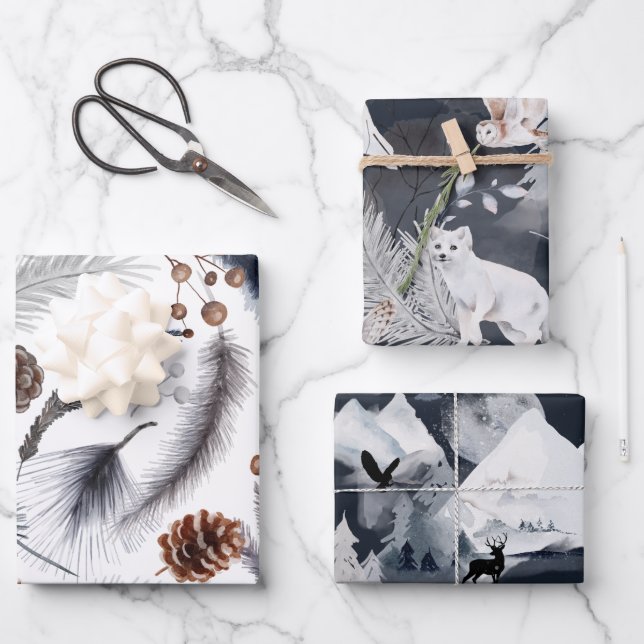 Hojas de papel de ajuste del paisaje invernal azul (Anverso)