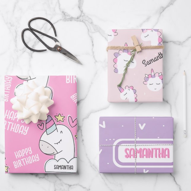 Hojas de papel de ajuste personalizadas de Unicorn (Anverso)