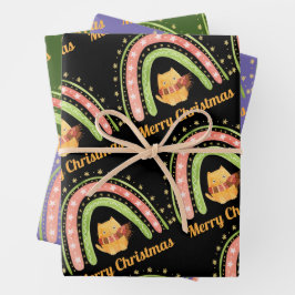 Hojas De Papel De Envoltura De Gato Y Arcoiris Par