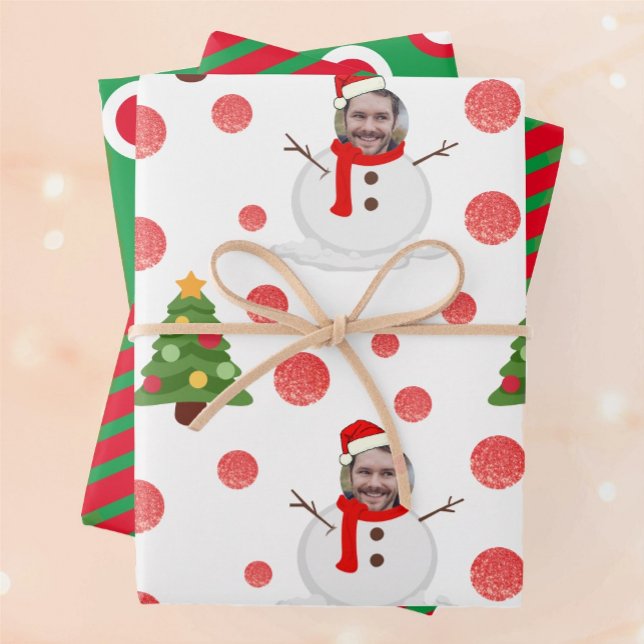 Hojas de papel de envoltura de snowman fotográfico (Personalized photo snowman Wrapping Paper Sheets)