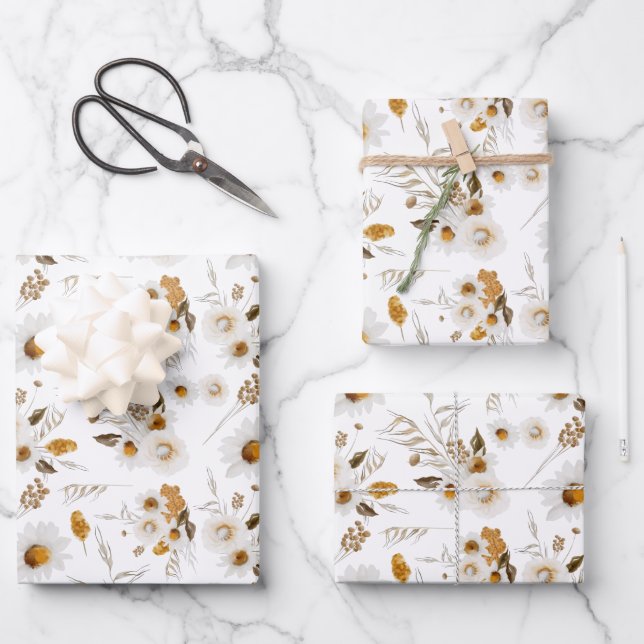 Hojas de papel de envolver botánico floral (Anverso)