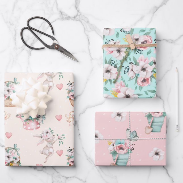 Hojas de papel de envolver con flores primaverales (Anverso)