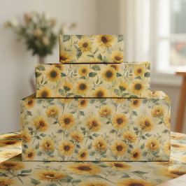 HOJAS DE PAPEL DE ENVOLVER CON GIRASOLES VINTAGE