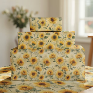 HOJAS DE PAPEL DE ENVOLVER CON GIRASOLES VINTAGE