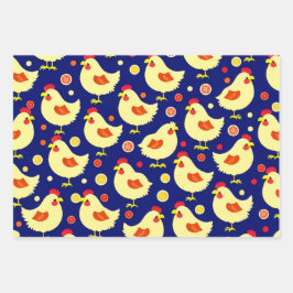 Hojas de papel de envolver de patrones de pollo y 