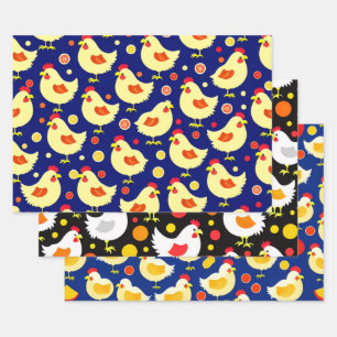 Hojas de papel de envolver de patrones de pollo y 