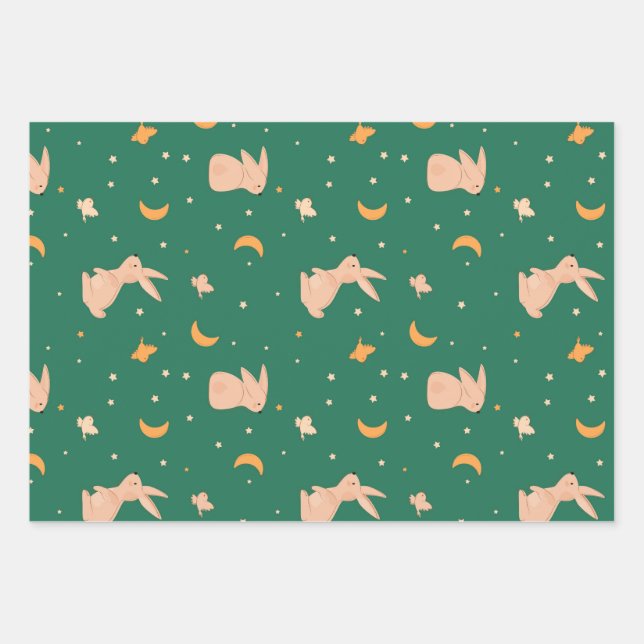 Hojas de papel de envolvimiento con temas de conej (Anverso)