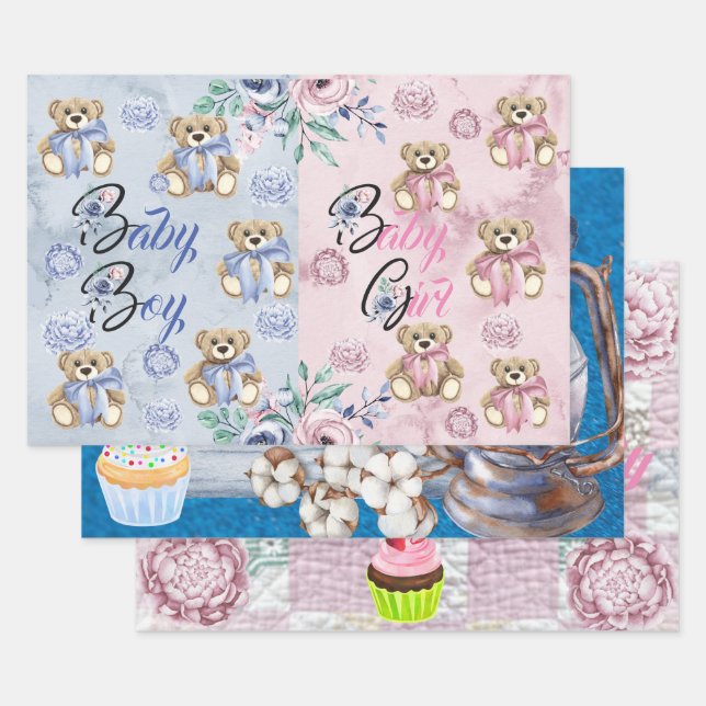 Hojas de papel de envolvimiento de 3 género, 1B (Set)