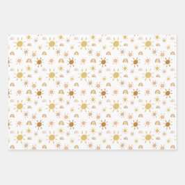 Hojas de papel de envolvimiento de arcoiris y sol 