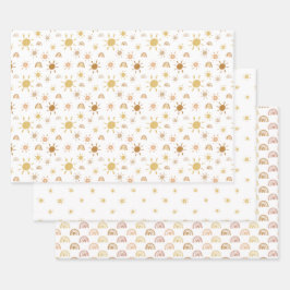 Hojas de papel de envolvimiento de arcoiris y sol 