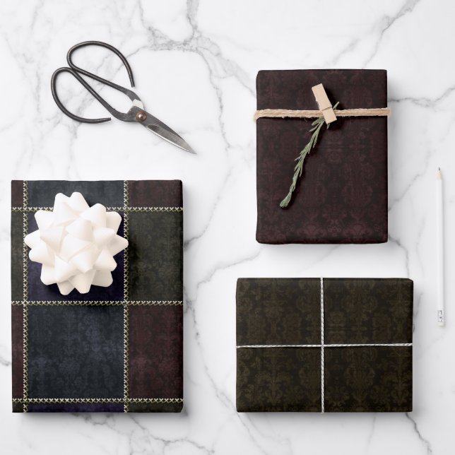 Hojas de papel de envolvimiento de Damask Gold osc (Anverso)