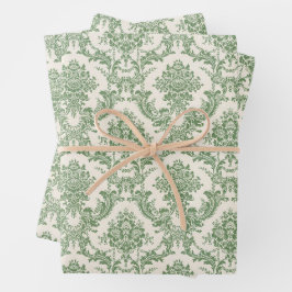 Hojas de papel de envolvimiento de Damask navideña