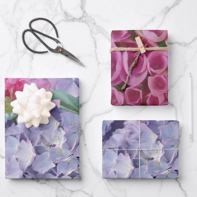 Hojas de papel de envolvimiento de hidrangea rosa  (Anverso)