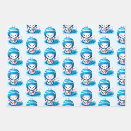 Hojas de papel de envolvimiento de Icy Blue Pengui