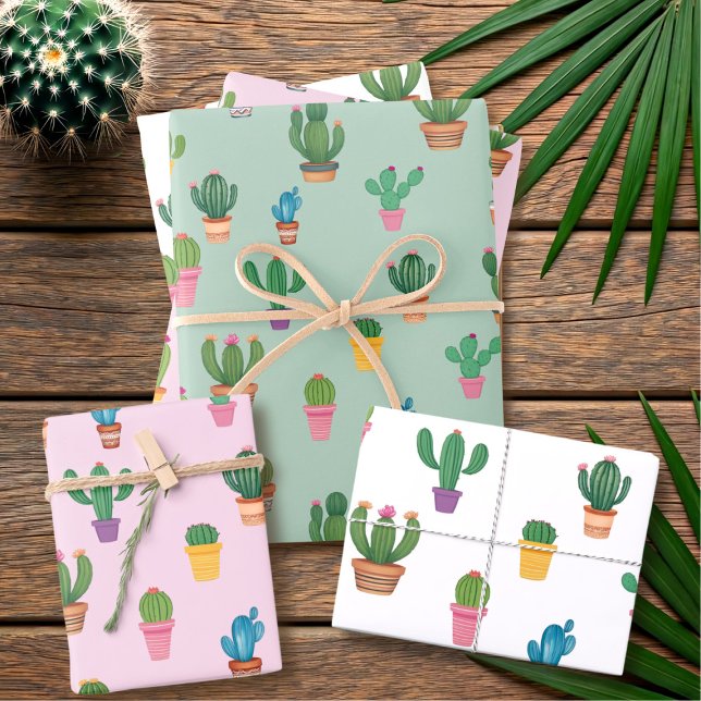 Hojas de papel de envolvimiento de mamá de la plan (Cute cactus wrapping paper sheets just for the cactus enthusiast in your life)