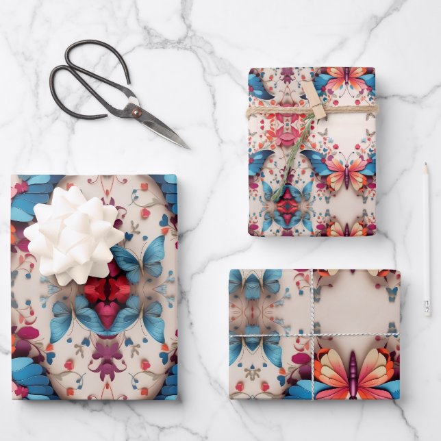Hojas de papel de envolvimiento de mariposas (Anverso)