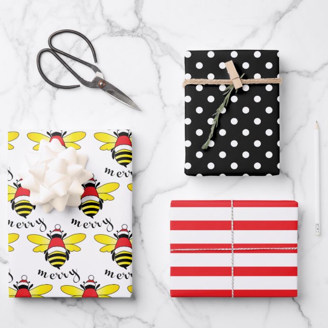 Hojas de papel de envolvimiento de Navidad de Bee  (Anverso)