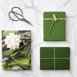 Hojas de papel de envolvimiento de oro negro verde