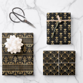 Hojas de papel de envolvimiento de oro y negro Art