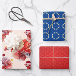 Hojas de papel de envolvimiento de peces dorados a