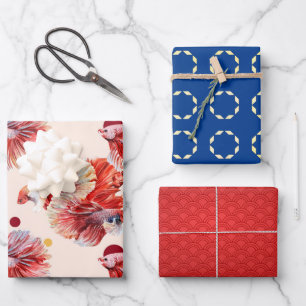 Hojas de papel de envolvimiento de peces dorados a