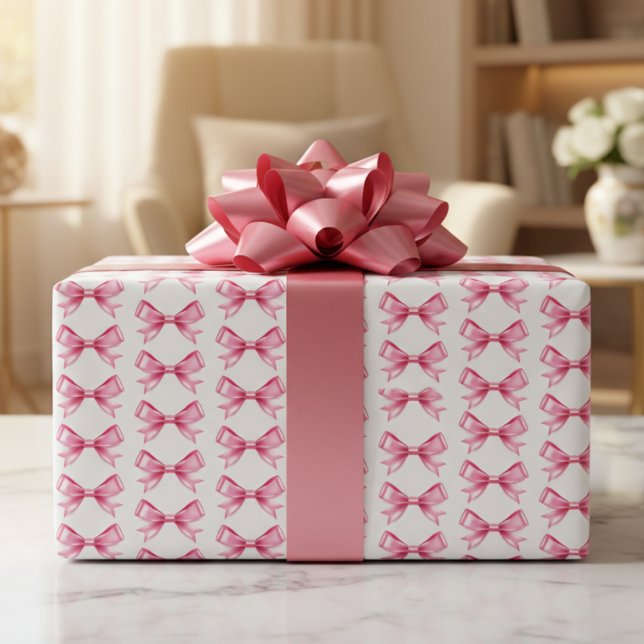 Hojas de papel de envolvimiento de raso de satinad (Pink Satin Bow Wrapping Paper Sheets)