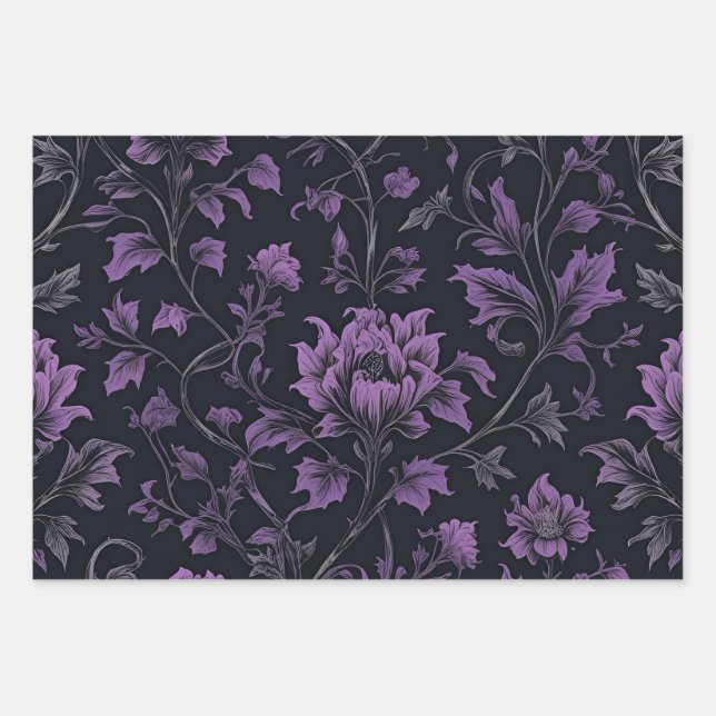 Hojas de papel de envolvimiento de regalo negro fl (Anverso)