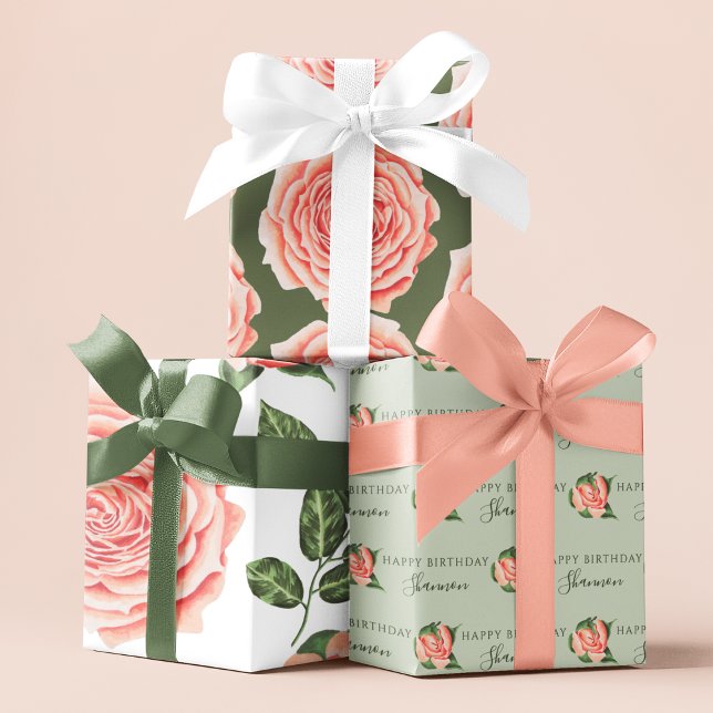 Hojas de papel de envolvimiento de Rosa de cumplea (Celebrate someone special with these personalized wrapping paper sheets! )