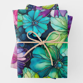 Hojas de papel de envolvimiento de tinta floral co