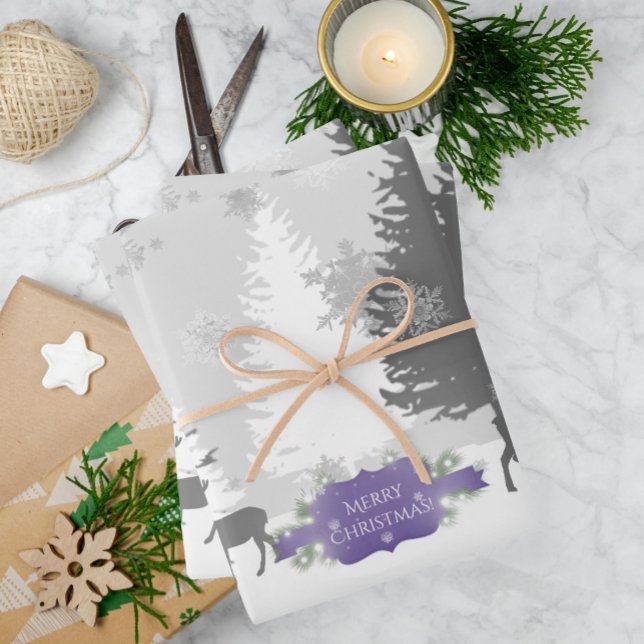 Hojas de papel de envolvimiento de Winter Wonderla (Purple Winter Wonderland Wrapping Paper Sheets)