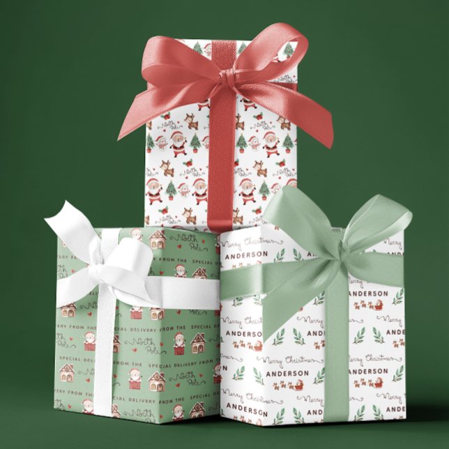 Hojas de papel de envolvimiento del Polo Norte de  (Celebrate the holidays with these cute personalized Santa wrapping paper sheets! )