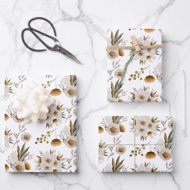 Hojas de papel de envolvimiento floral de acuarela (Anverso)