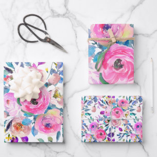 Hojas de papel de envolvimiento floral de acuarela