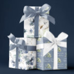 Hojas de papel de envolvimiento floral de color az<br><div class="desc">Celebra cualquier ocasión especial con este juego de papel de envoltura de color azul polvoriento! ¡Ideal para bodas de otoño o duchas de novias!</div>