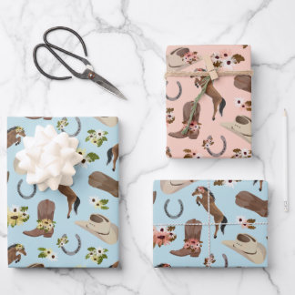 Hojas de papel de envolvimiento floral y de país