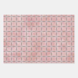 Hojas de papel de envolvimiento geométrico rosa y 