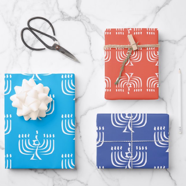 Hojas de papel de envolvimiento menorah blanco mod (Anverso)