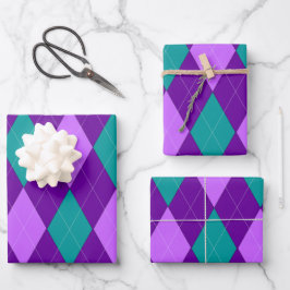 Hojas de papel de envolvimiento morado y verde de 